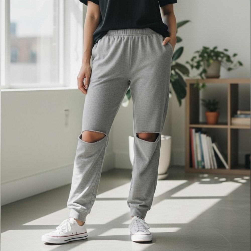 Women's Blush Gray Ripped Leggings XL